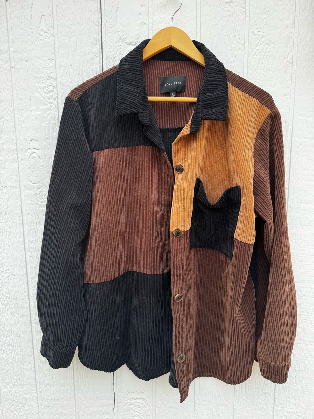 Love Tree Patchwork Corduroy Jacket in Black & Brown